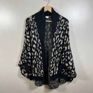 Akemi + Kin Louise Leopard Wrap Cardigan Sweater One Size Black Oversized Cozy